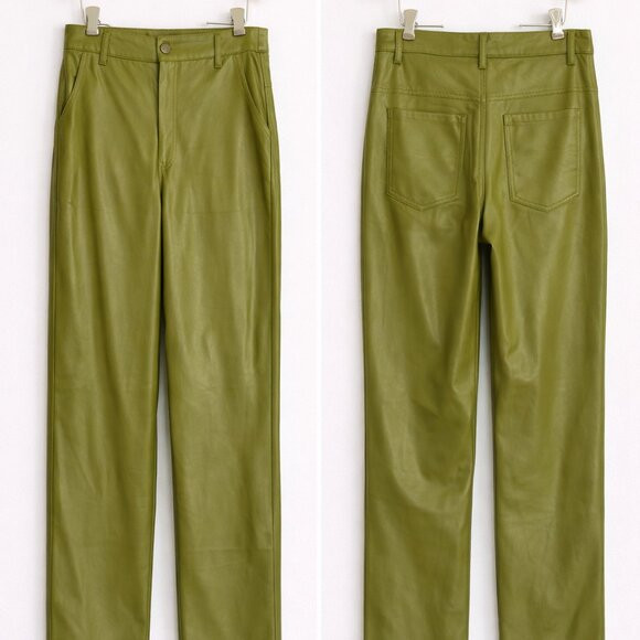 ANTHROPOLOGIE GREEN EN SAISON LANA FAUX LEATHER TROUSERS PANTS, SMALL | Poshmark
