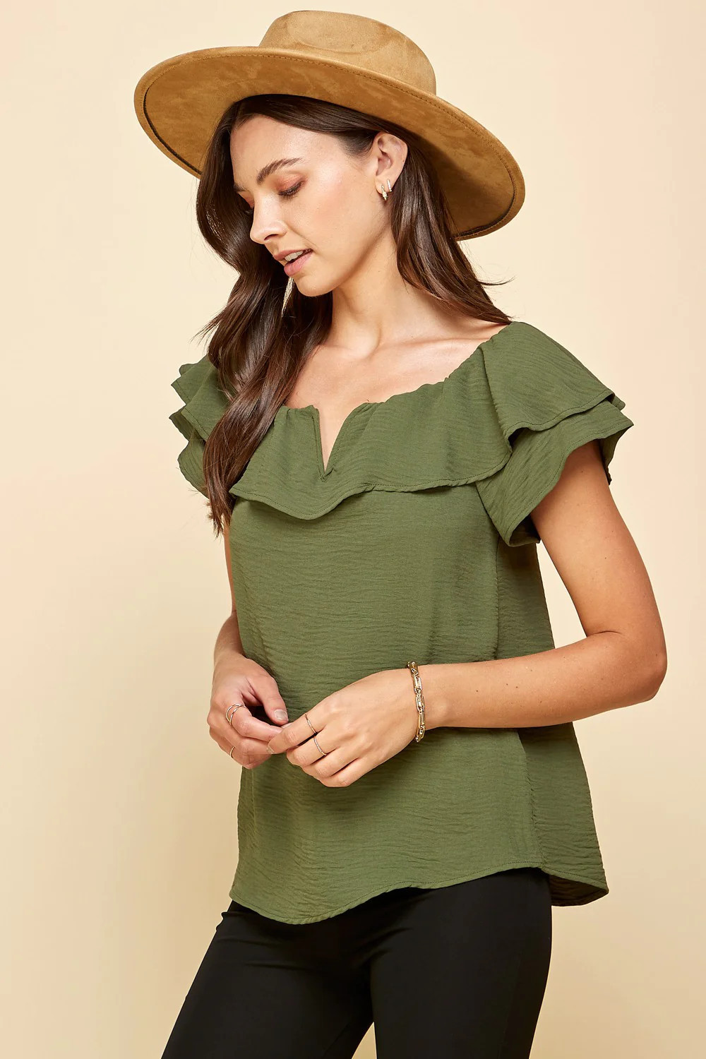Olive Off Shoulder Top | Peppered with leopard