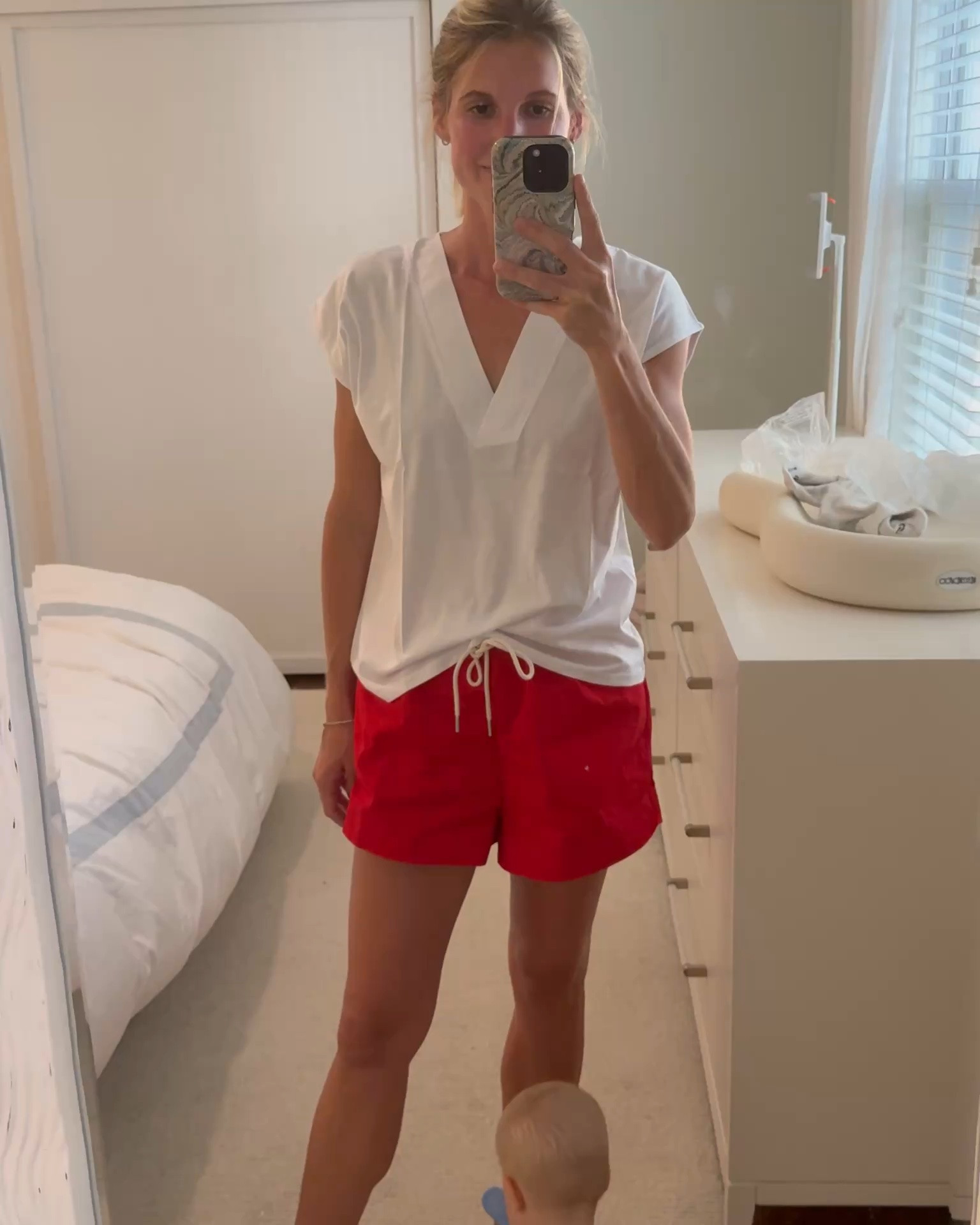 The perfect white v neck t shirt - under $50 and so so soft . Worn with my favorite drawstring shorts - size down 

Wardrobe staple, playground outfits , coffee date , weekend style, carpool style, summer shorts, cotton poplin shorts

#LTKSeasonal #LTKmomlife