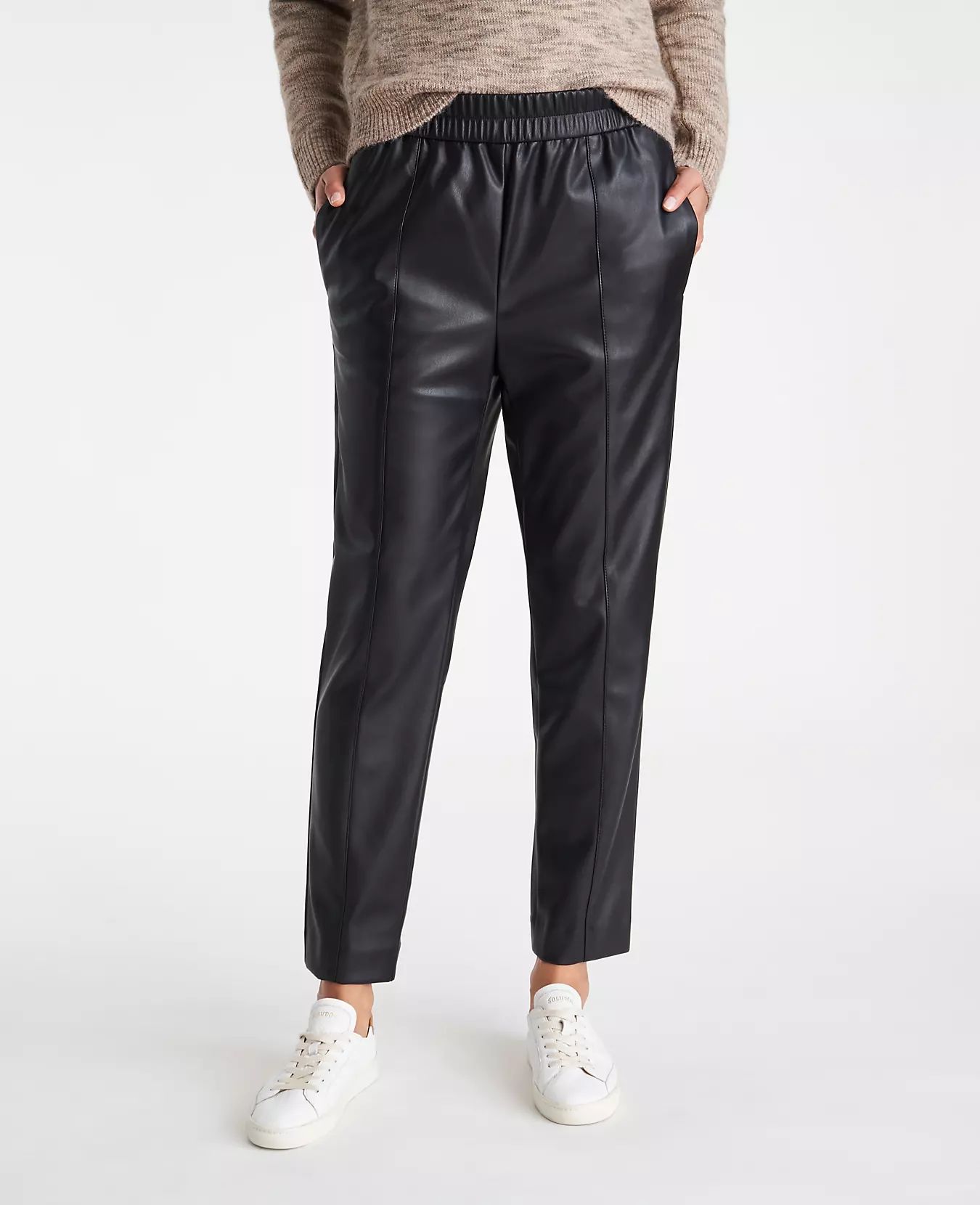 The Petite Faux Leather Pull On Ankle Pant | Ann Taylor | Ann Taylor (US)