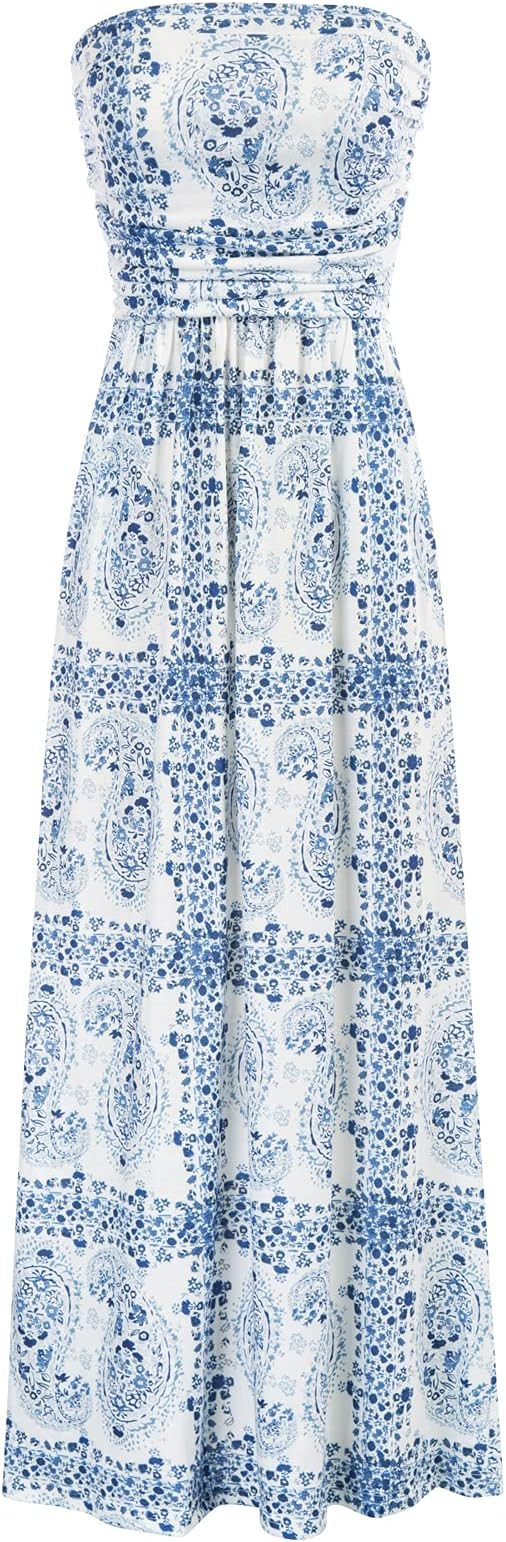 GRACE KARIN - Maxi vestido largo para mujer, sin tirantes, fruncido, estilo informal, holgado, co... | Amazon (US)