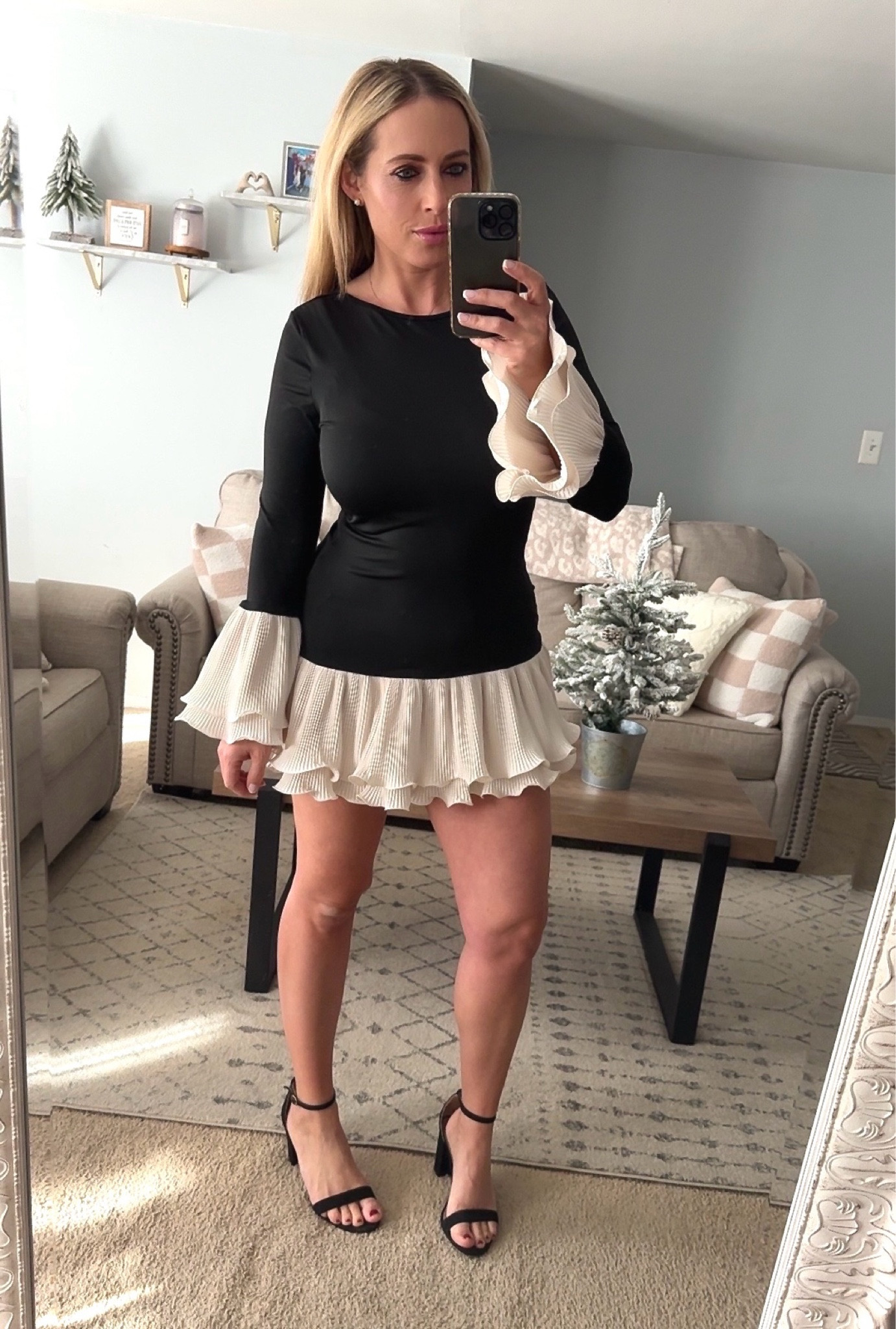 Holiday outfit. Wearing size large in shein dress. Use code 24SBSYORK for up to 90% off. Wearing size 9.5 in heels. 

#LTKSaleAlert #LTKHoliday #LTKFindsUnder50