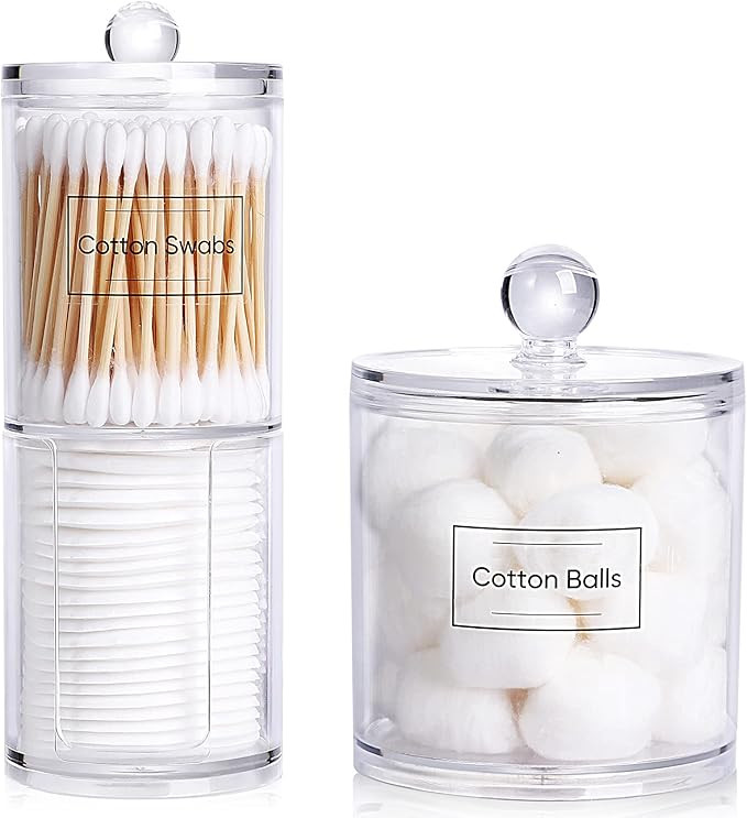 3 Pack Qtip Holder Dispenser, 20 OZ Cotton Ball Holder + 10oz Cotton Swab Holder + Cotton Pads Di... | Amazon (US)