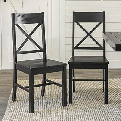 Walker Edison Furniture Company Modern Farmhouse Wood X-Back Kitchen Dining Chairs, Black | Amazon (US)