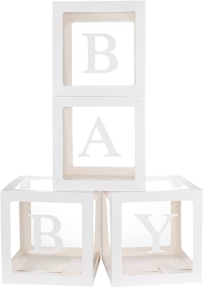 JeuntGoo 4pcs Baby Boxes with Letters for Baby Shower, Clear Baby Block Party Decorations for Boy... | Amazon (US)