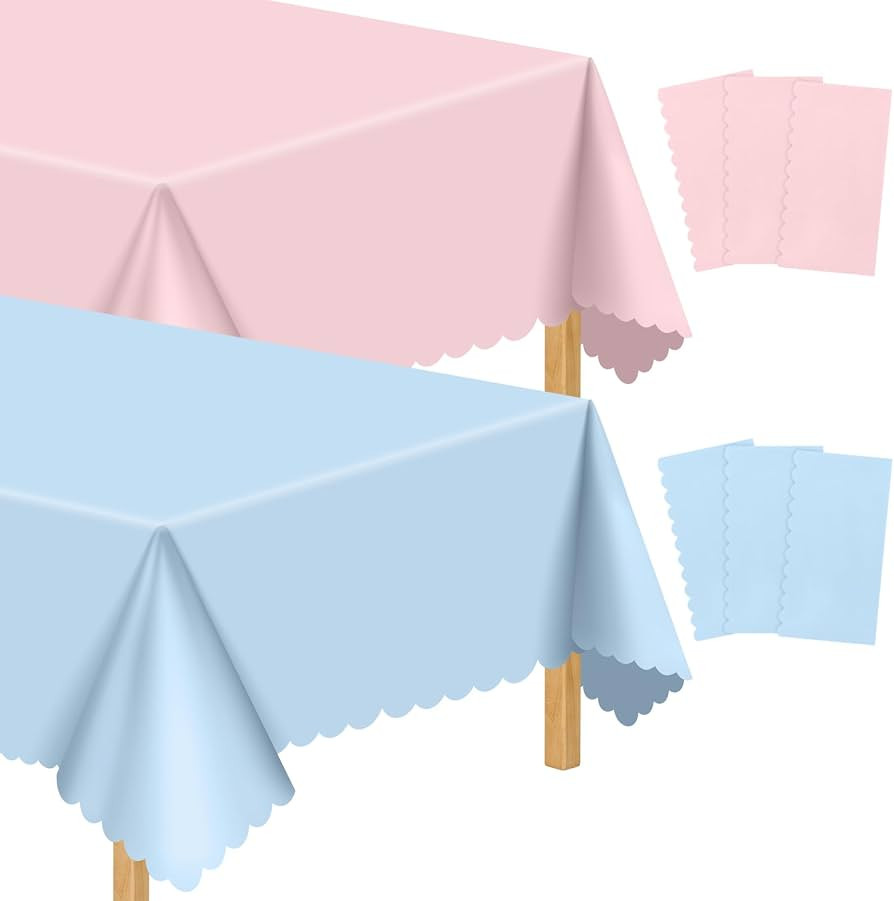 6 Pack Gender Reveal Plastic Tablecloth, 54 X 108 Inch Pink and Blue Disposable Scalloped Table C... | Amazon (US)
