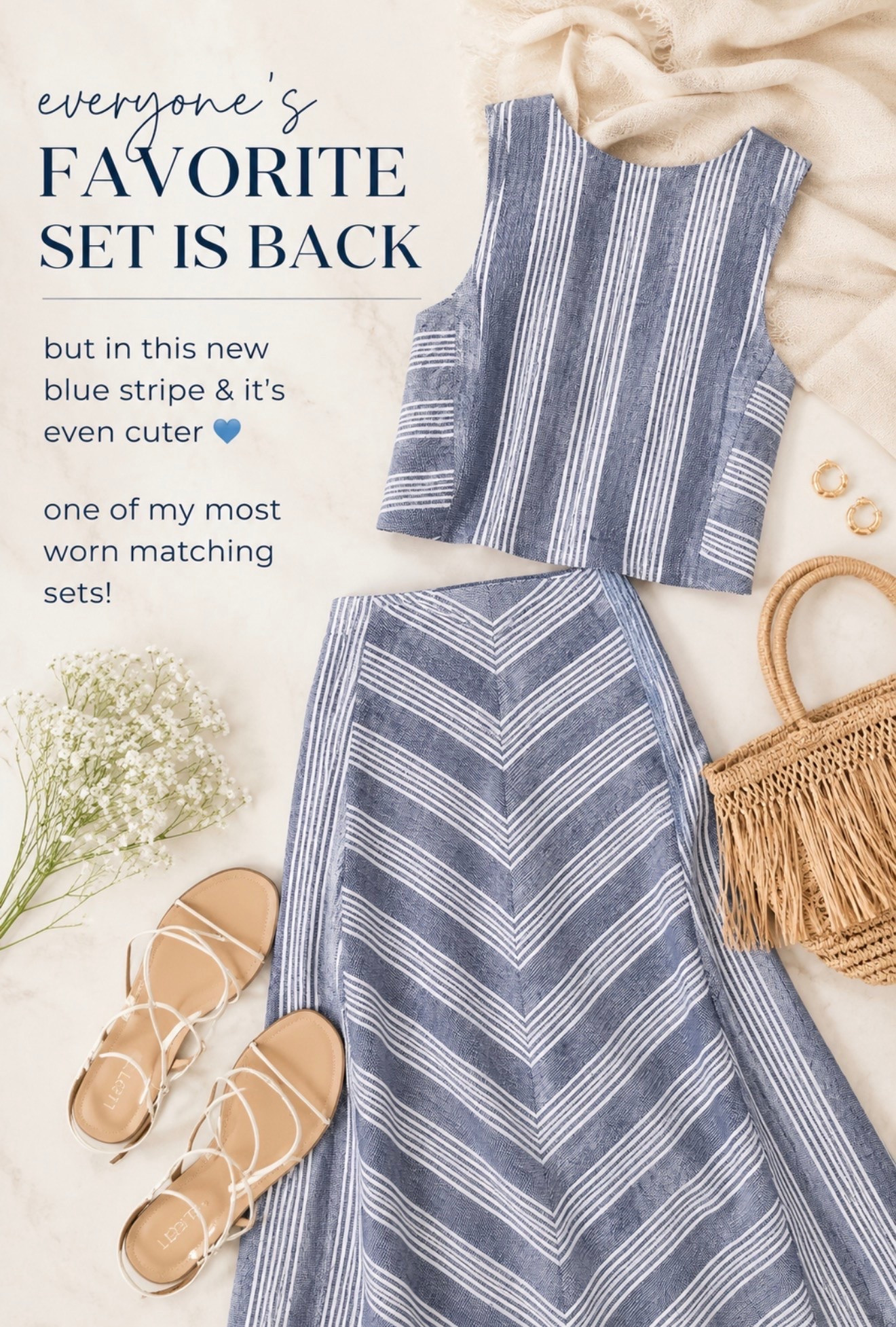 Sale alert 🚨
The matching set everyone went crazy for last year just came back in the prettiest new blue stripe — and it’s 50% off right now 💙