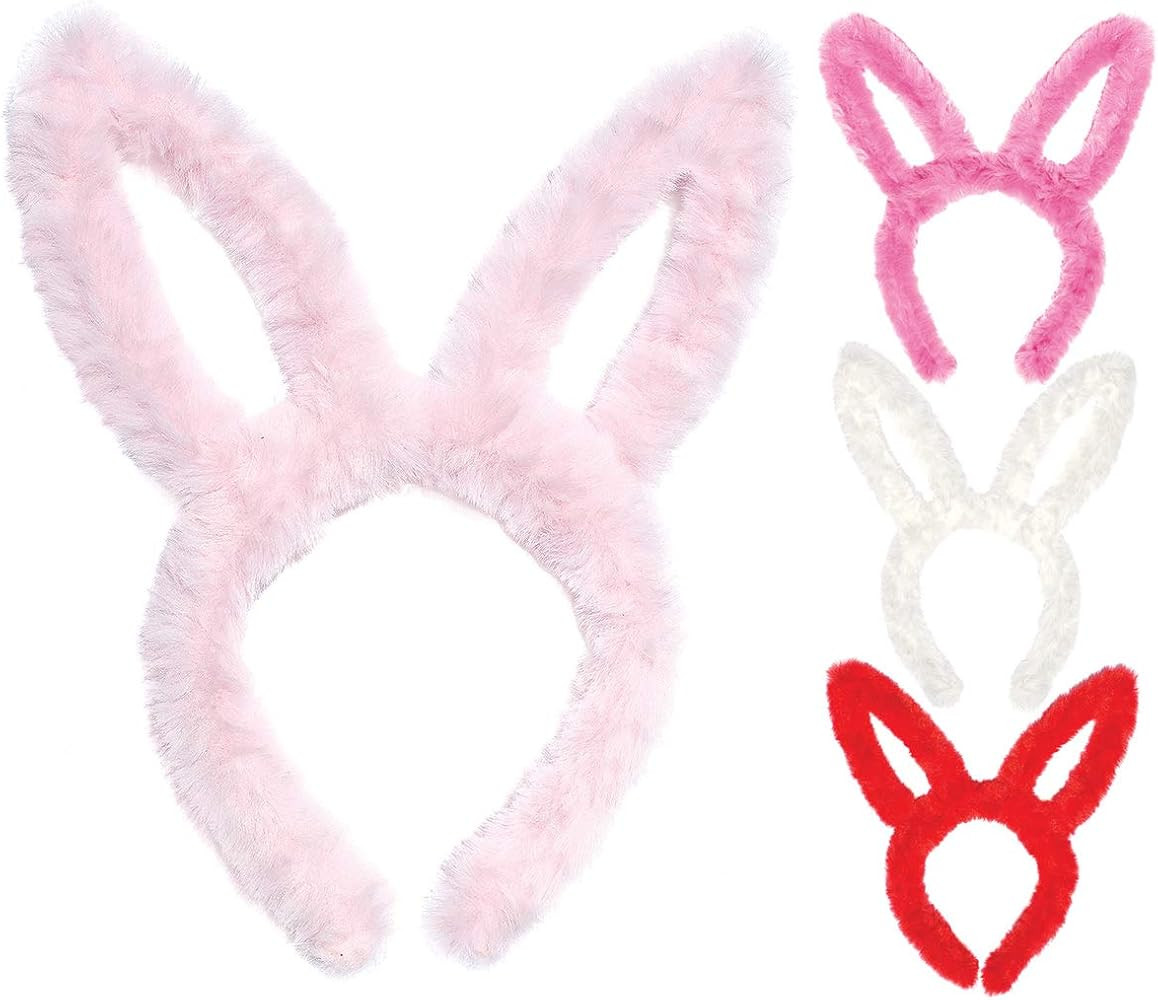 OLYPHAN Bunny Ears Headband Rabbit Ears Headbands Set of 4 / Soft Plush Bunny Ear Hairband - Red,... | Amazon (US)