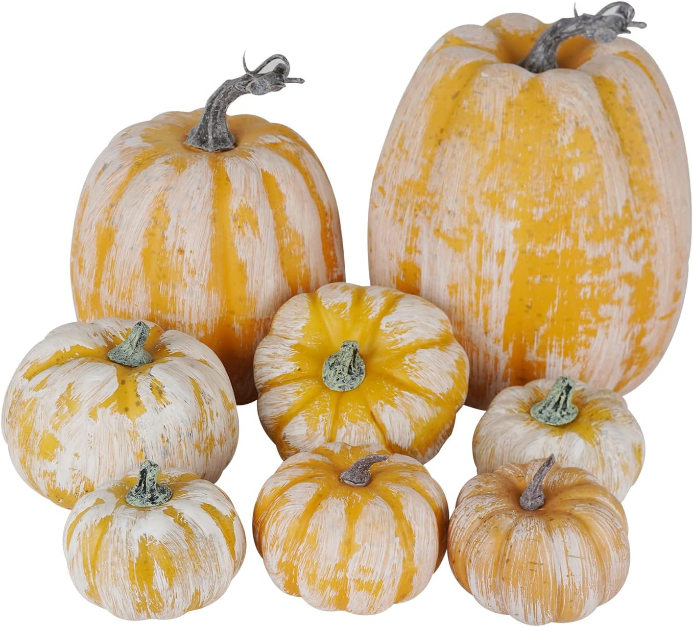Artmag 8 Pcs Assorted Sizes Harvest Brown Artificial Pumpkins White Brush Pumpkins for Fall Hallowee | Amazon (US)