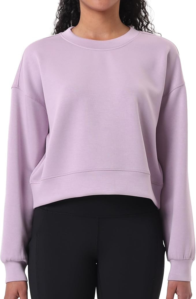 YUNOGA Womens Sweatshirts Crewneck Cropped Oversized Pullover Sweaters Solid Color Long Sleeve To... | Amazon (US)