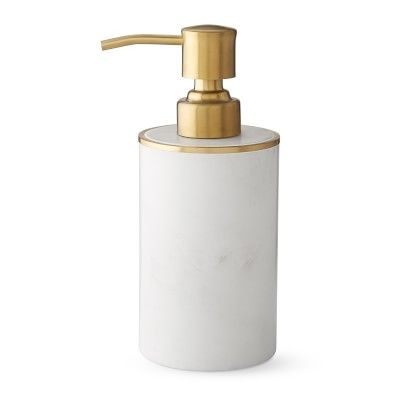 White Marble and Brass Soap Dispenser | Williams Sonoma | Williams-Sonoma