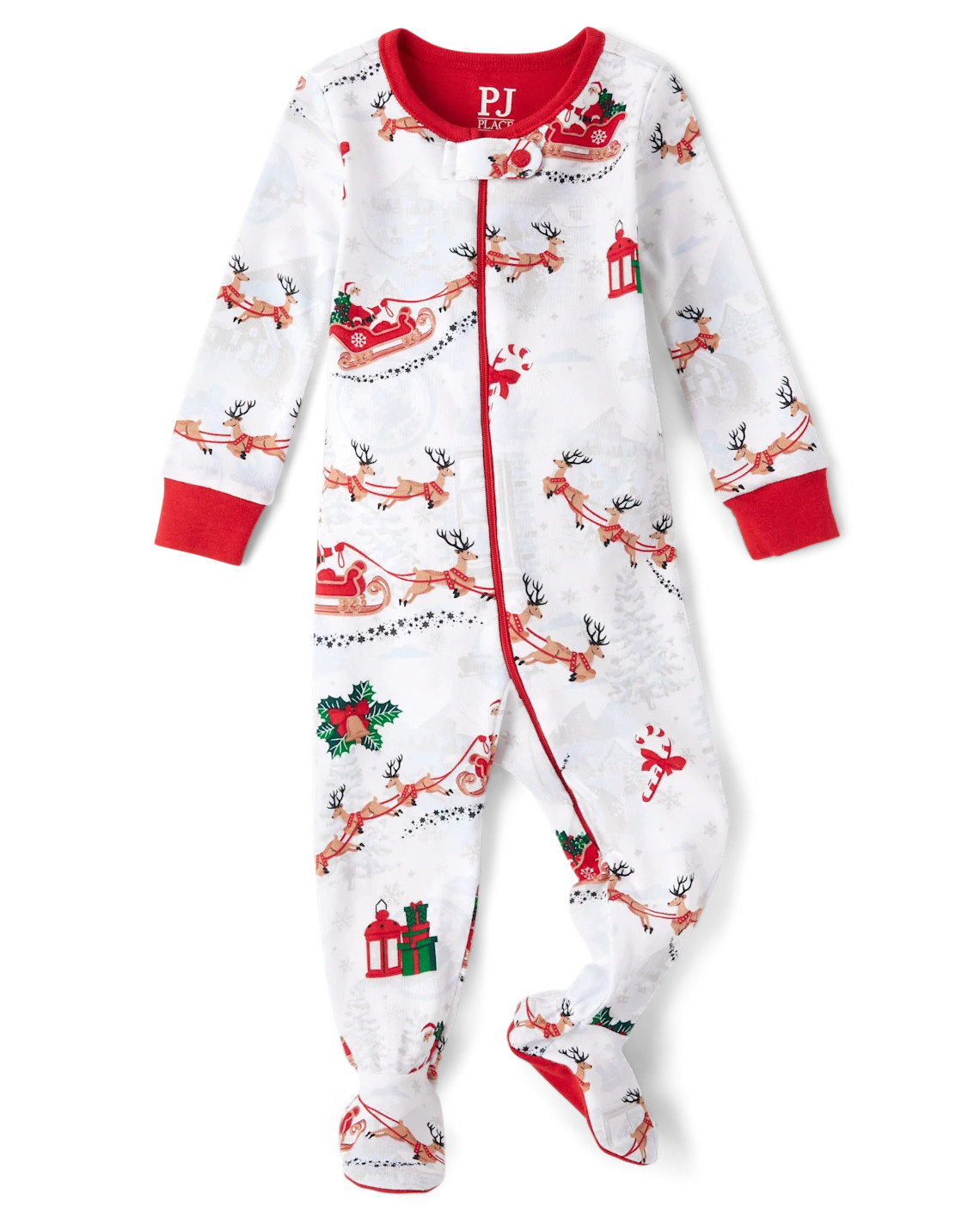 Baby And Toddler Matching Family Santa Sleigh Snug Fit Cotton Footed One Piece Pajamas - white | The Children's Place
