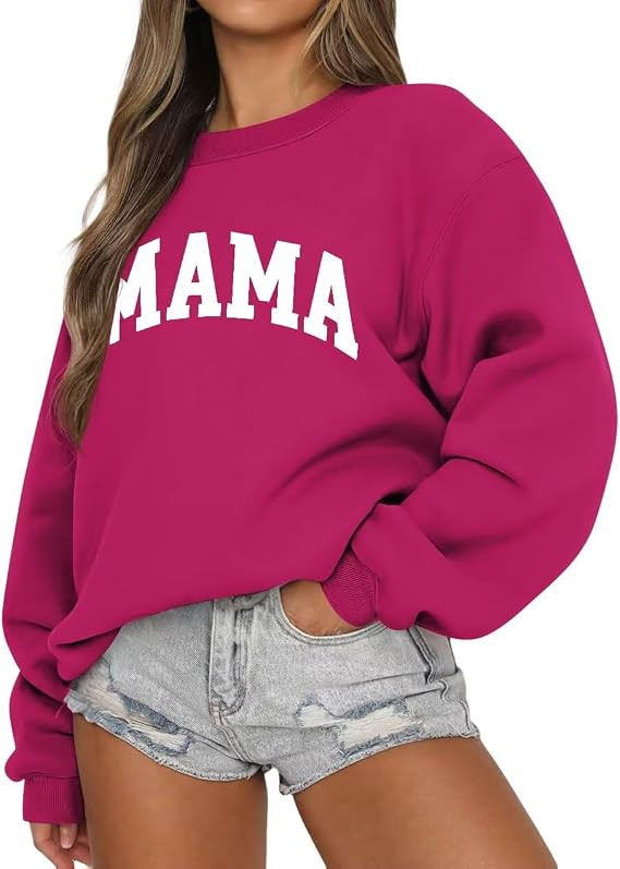 LEEDYA Women Long Sleeve Mama Sweatshirts Oversized Crewneck Pullover Hoodies Casual Knit Graphic... | Amazon (US)