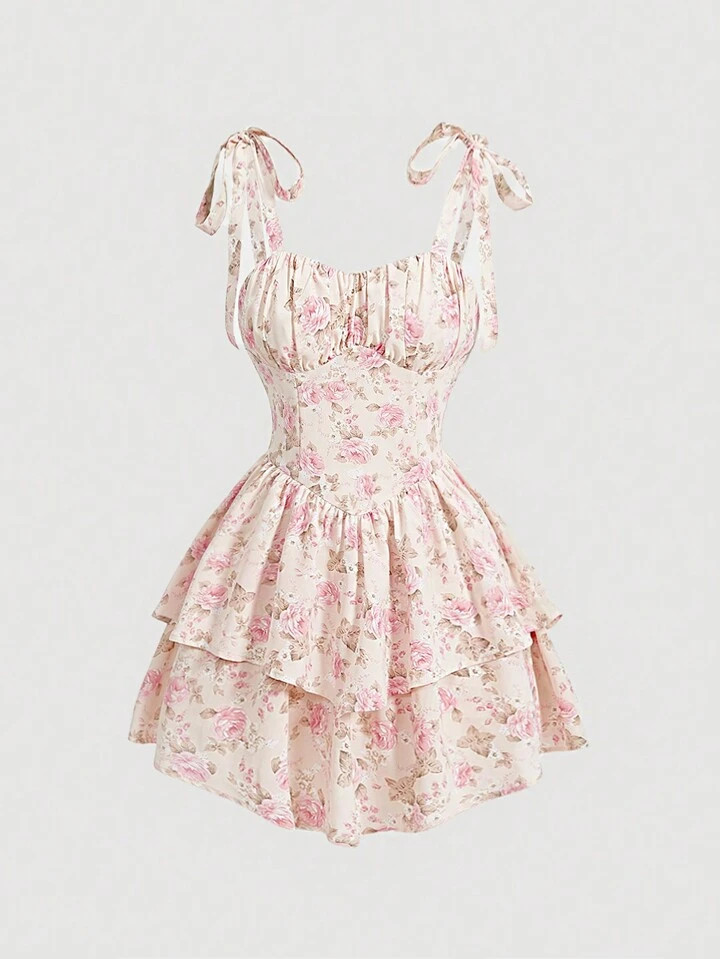 SHEIN MOD Dames Bloemenprint Geplooide Buste Cami Veel Kleurig Jurken | SHEIN