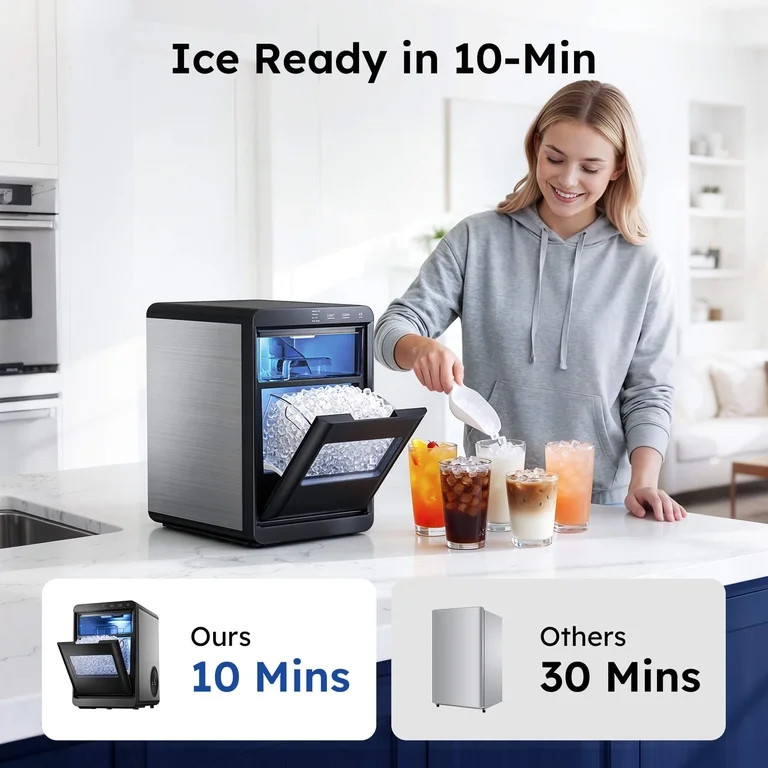 Simzlife Nugget Ice Maker Countertop, 44lbs per Day Soft Chewable Pebble Nugget Ice Machine, One-... | Walmart (US)