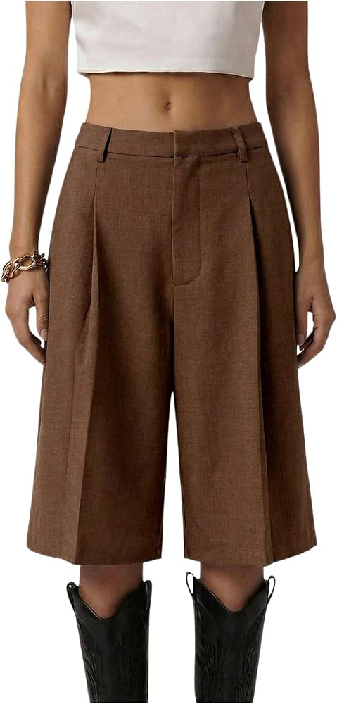 Milumia Women's Dressy Casual Wide Leg Bermuda Shorts Pleated Dress Shorts | Amazon (US)