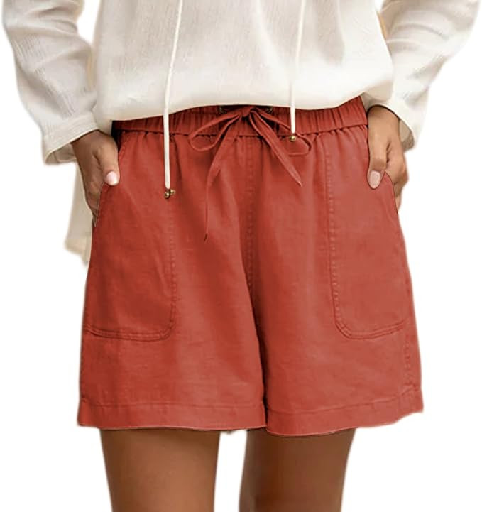 Duyang Women Summer Shorts Elastic High Waist Pants Comfy Drawstring Travel Pant Casual Loose Bea... | Amazon (US)