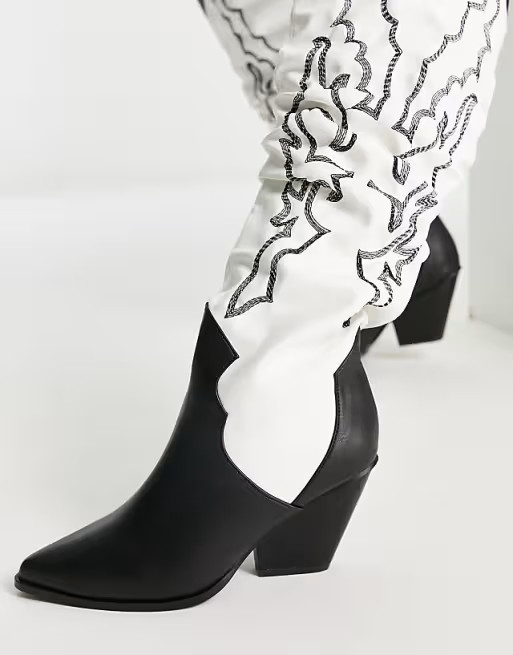 Public Desire Exclusive Rodeo ruched over the knee cowboy boots in black and white | ASOS (Global)