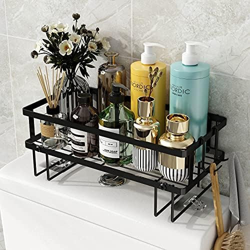 Bathroom Organizer Over The Toilet Storage Shelf, Iron Restroom Organizers with Hanging Hook & Adhes | Amazon (US)