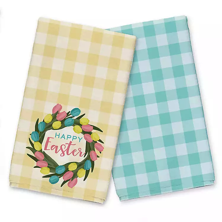 New! Plaid Happy Easter Kitchen Towels, Set of 2 | Kirkland's Home