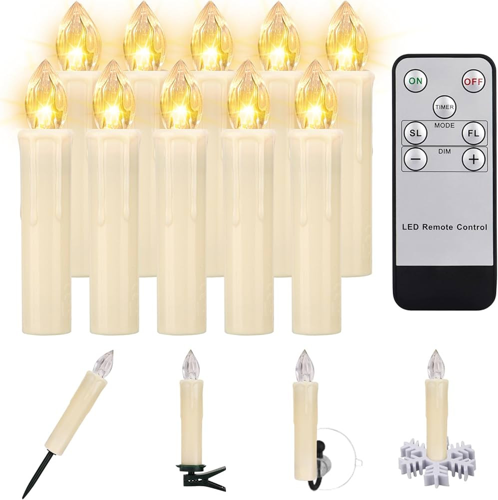 10 PCS LED Window Flameless Taper Candle, Battery Operated Christmas Tree Candle Lights with Remo... | Amazon (US)