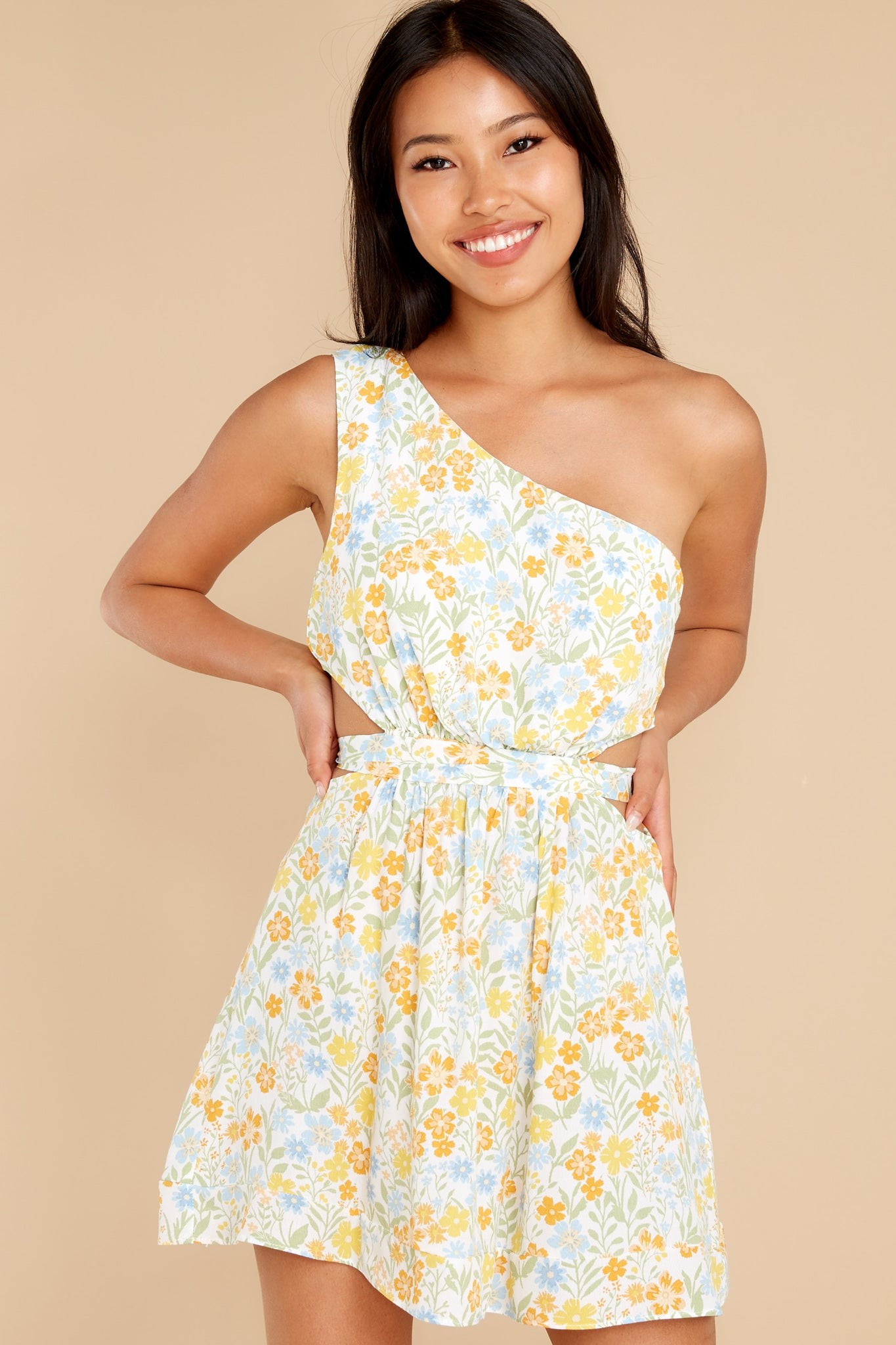 Cheer Up Buttercup Yellow Multi Floral Print Dress | Red Dress 