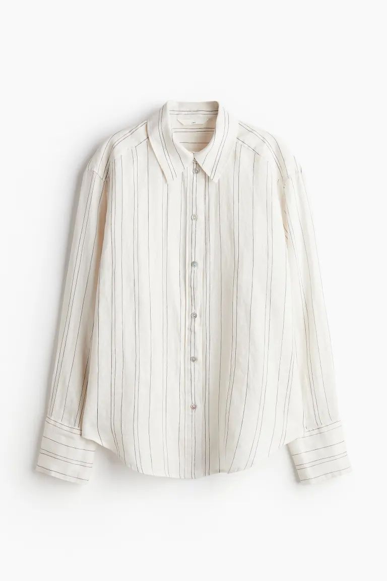 Linen shirt - Cream/Pinstriped - Ladies | H&M GB | H&M (UK, MY, IN, SG, PH, TW, HK)