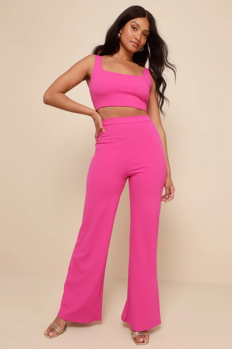 Only Tonight Hot Pink Two-Piece Wide-Leg Jumpsuit | Lulus