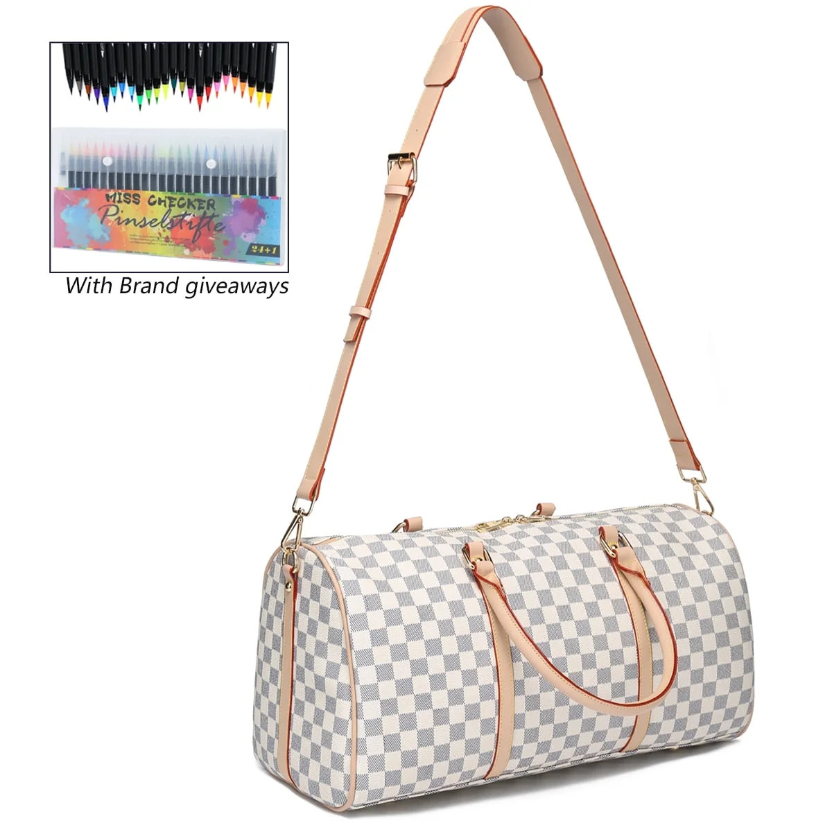 BUTIED Women's 21.2" Travel Duffel Bag, White Checkered | Walmart (US)