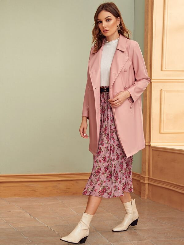 SHEIN Double Button Notched Neck Trench Coat | SHEIN