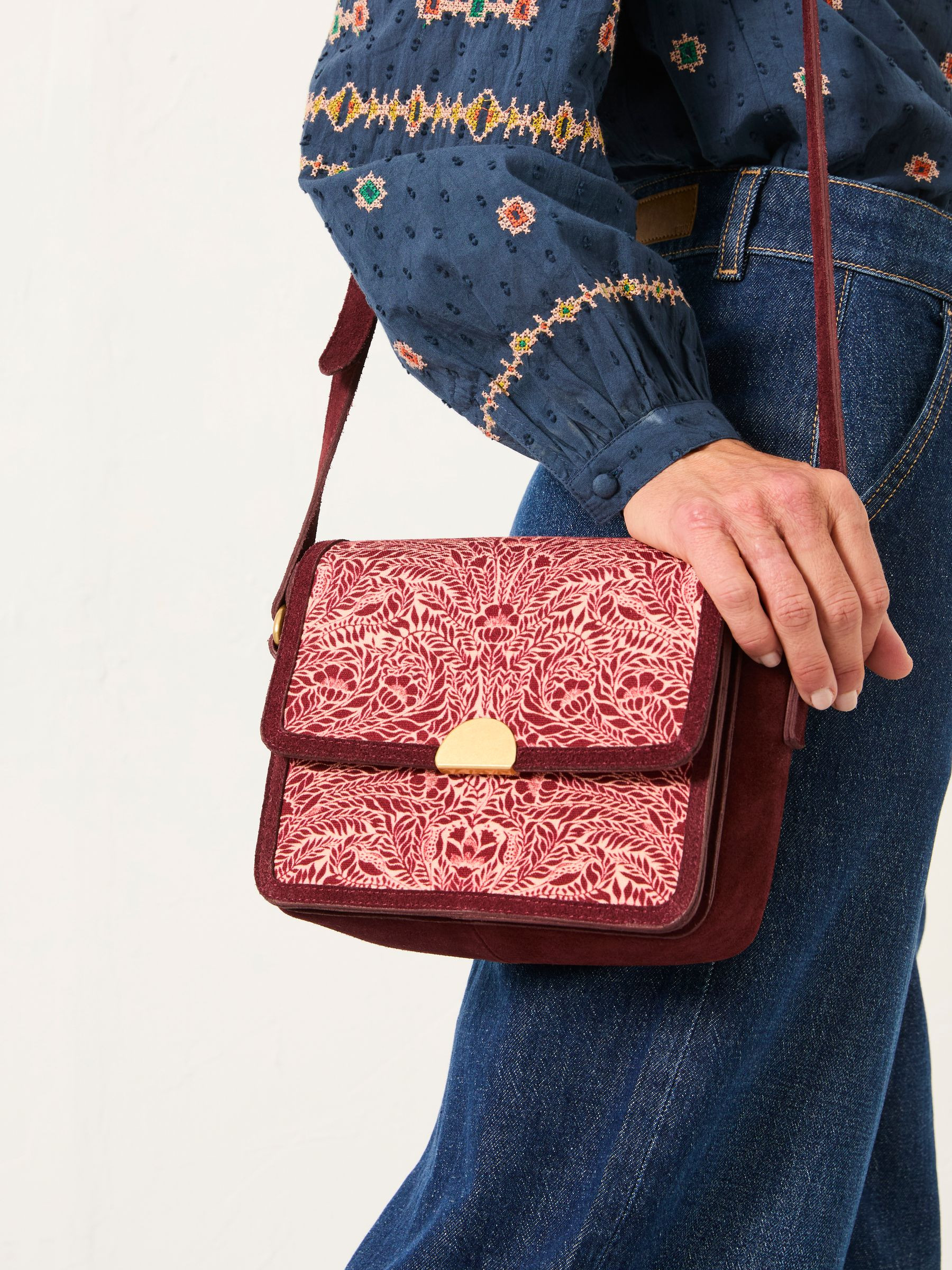 Burgundy Red Floral Bouquet Crossbody Bag | FatFace | Fat Face