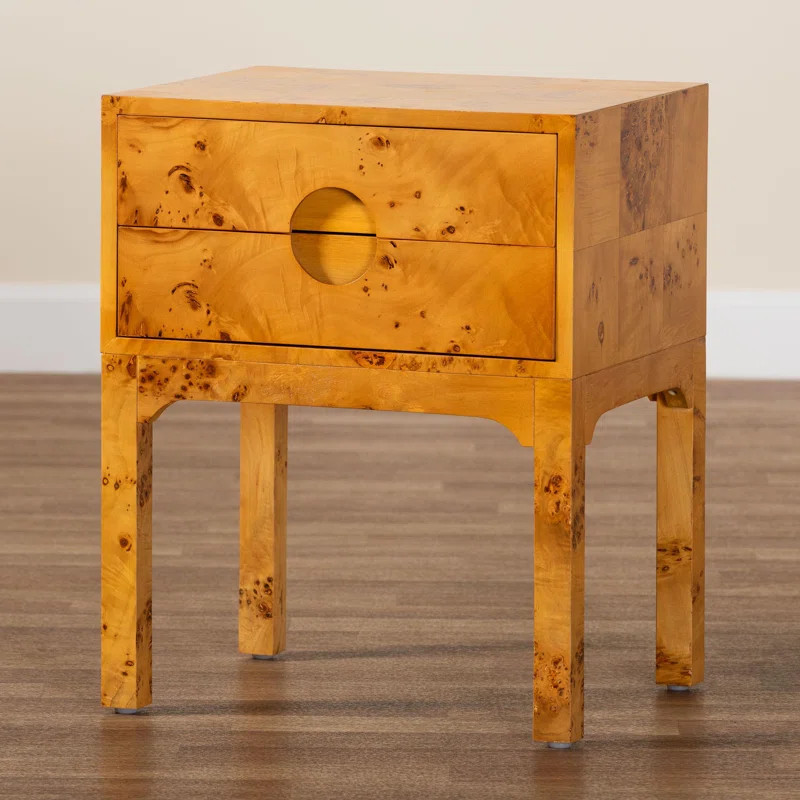 Millwood Pines Bali & Pari Kayla Modern And Contemporary Natural Light Mappa Burl Wood 2-Drawer N... | Wayfair North America