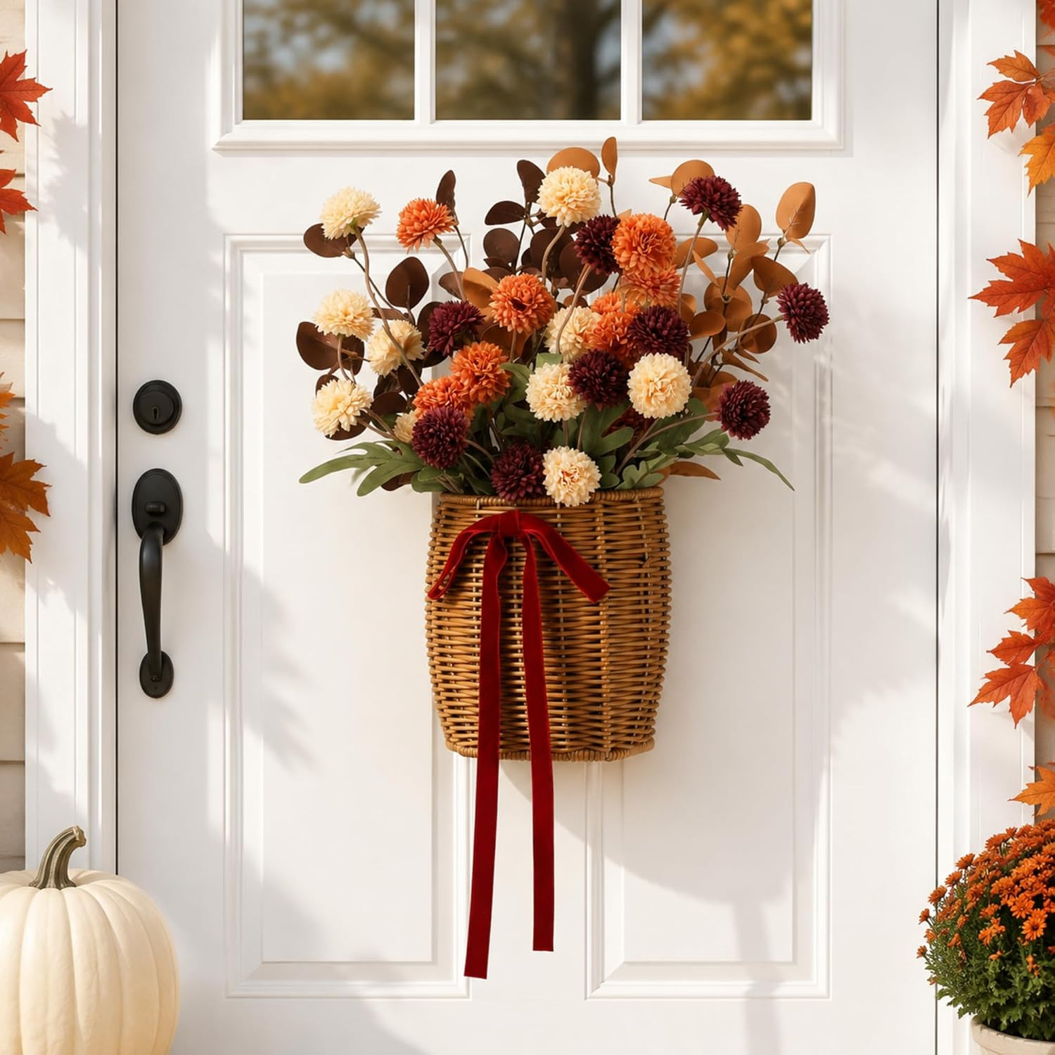 Fall Thanksgiving Basket Wreath Front Door, Artificial Dandelion Eucalyptus | Amazon (US)