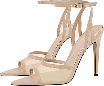 Women's Sexy Peep Toe Fishnet Mesh Ankle Sandals Point Toe Cross Buckle Strappy Open-back Stilett... | Amazon (US)