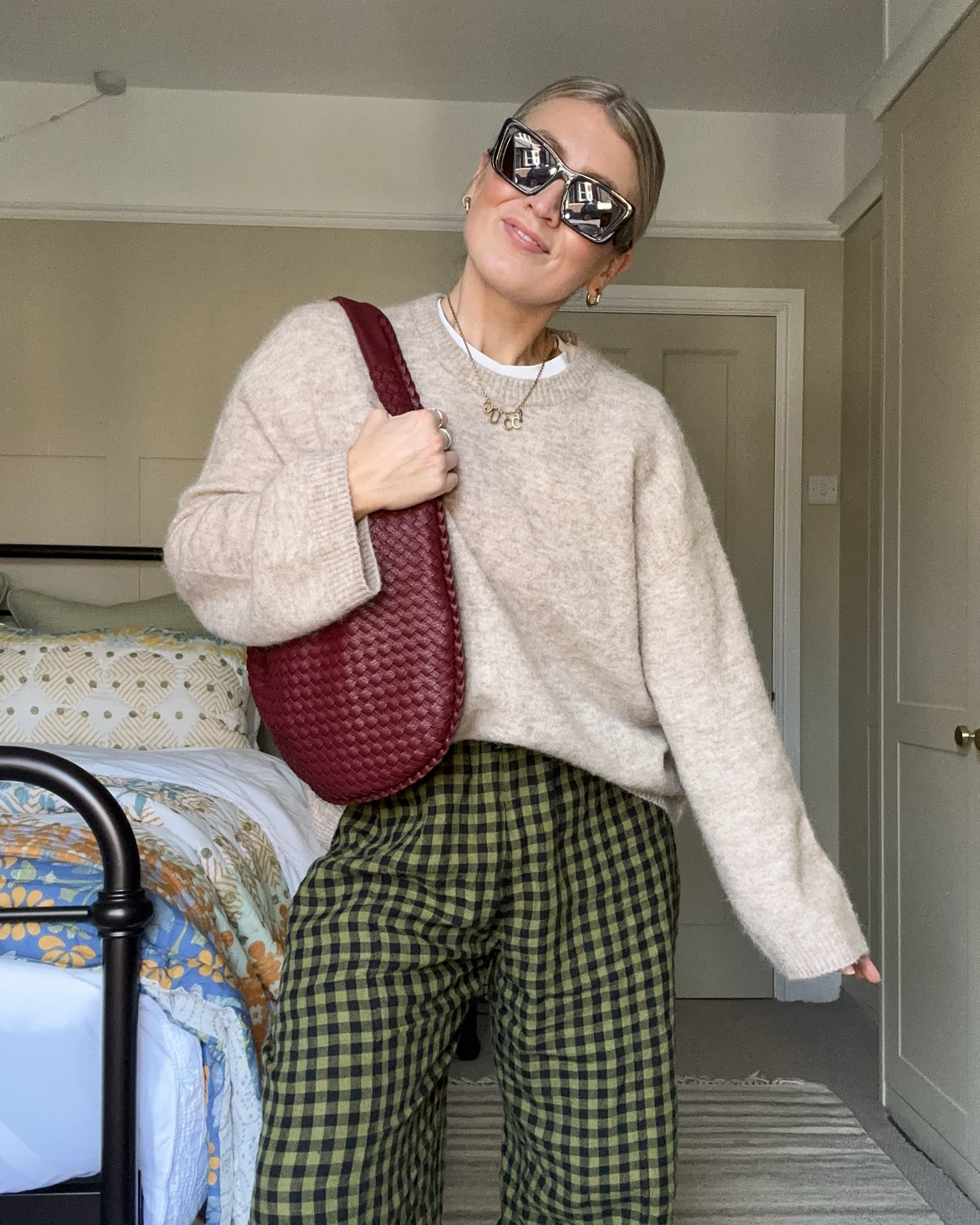 Easy, comfy autumn layering 🍂

Alpaca Wool Knitted Jumper - Arket, size M
Mini T-shirt - Uniqlo, size M
Checkered pants/trousers - Beyond Nine, size 2XS
Knee high boots - Deichmann (old), true to size
Burgundy bag - Hello Vichy
Sunglasses - Prada
Necklaces - The Locket Lab, Atolea
Pyjamas - TBco, size M

#LTKuk #LTKautumn #LTKstyletip