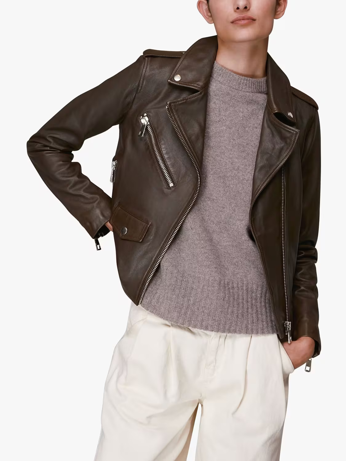Whistles Agnes Leather Biker Jacket | John Lewis (UK)