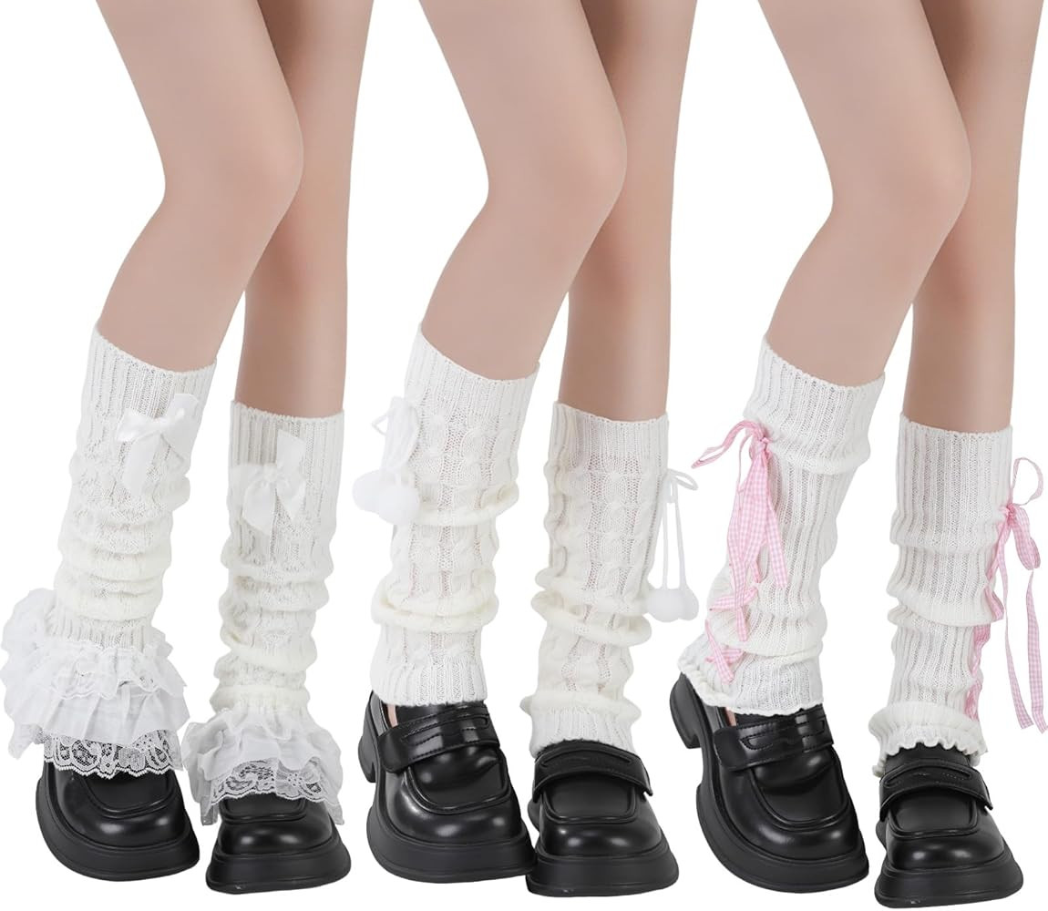Jspupifip Kawaii Leg Warmers for Girls, Y2K Lolita Ballet Leg Warmer Ribbed Knit Bow Cute Knee Hi... | Amazon (US)