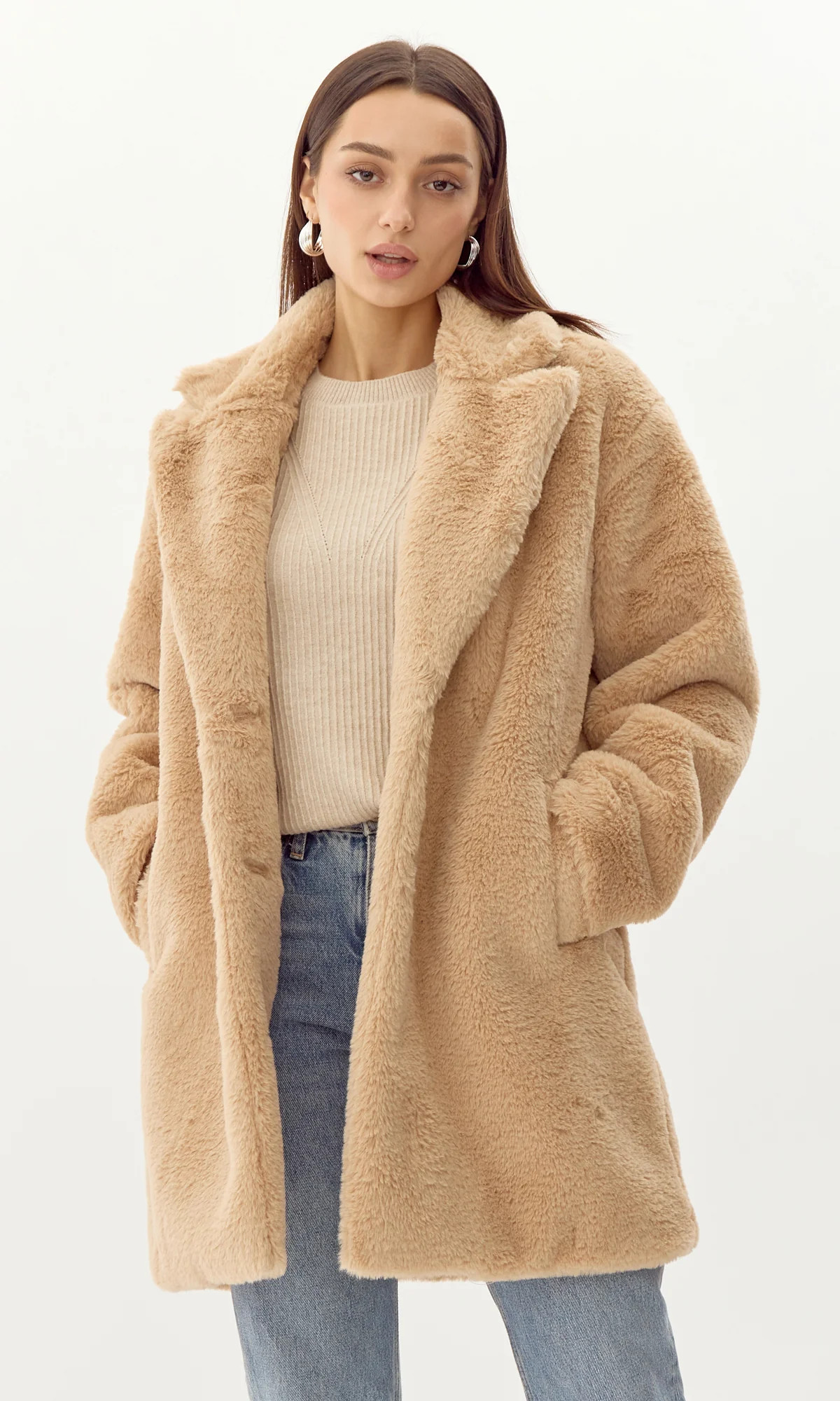 Frankie Faux Fur Coat M / LATTE | Greylin Collection | Women's Luxury Fashion Clothing 