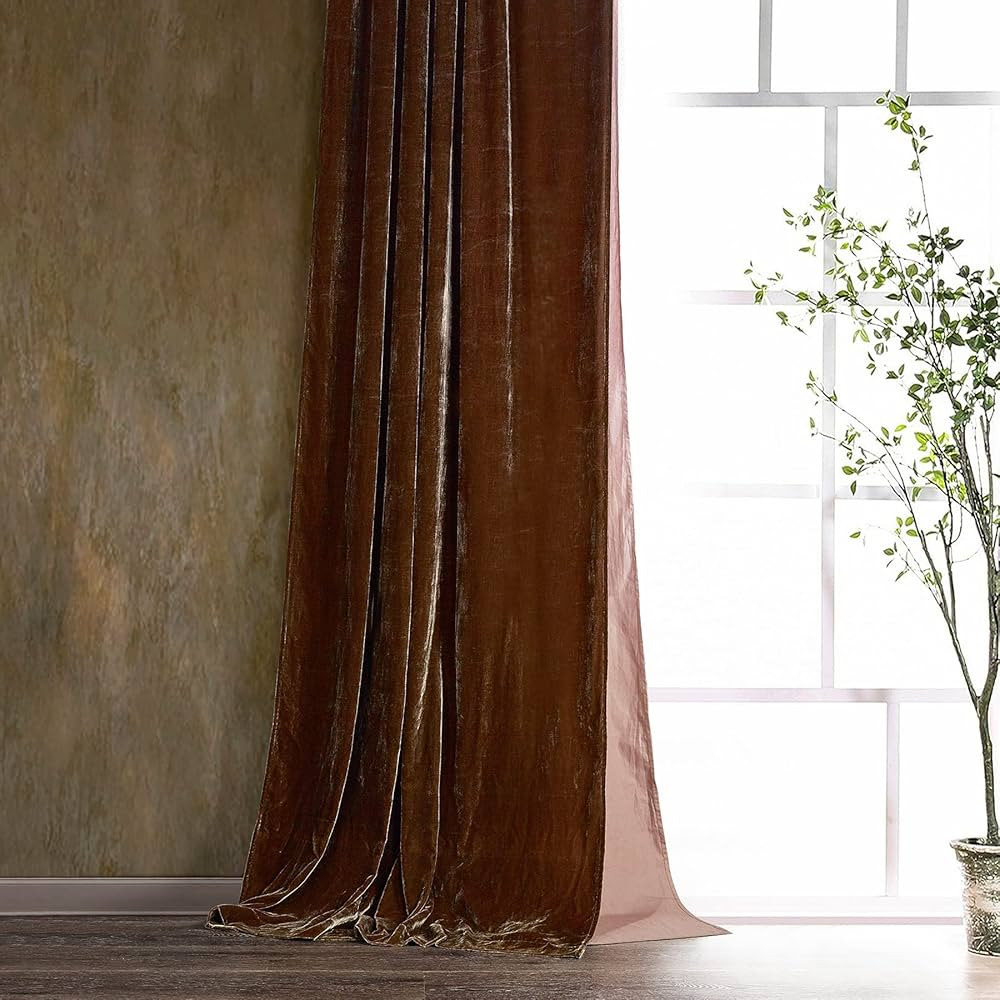 HiEnd Accents Stella Faux Silk Velvet Window Curtains, Rod Pocket Drapes, 48x108 inch, Copper Bro... | Amazon (US)