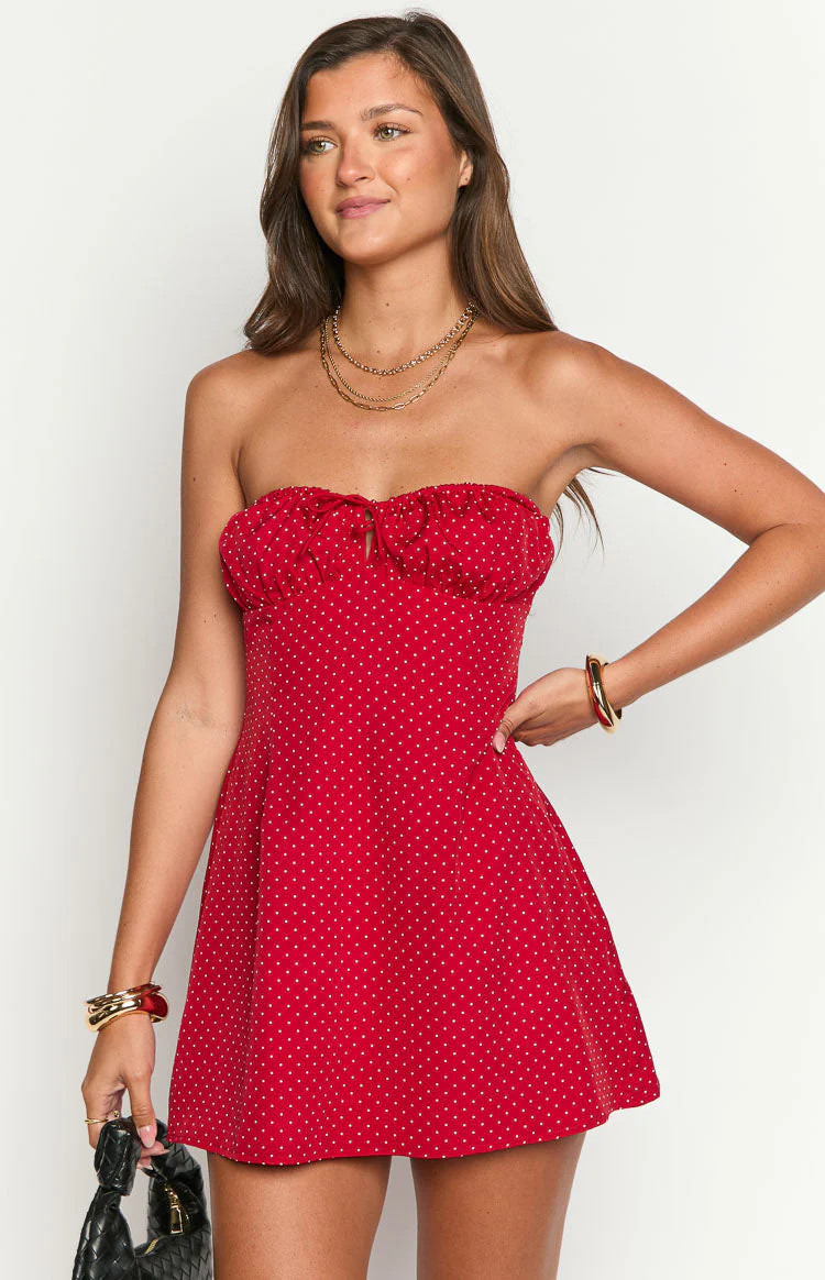 Faith Red Polka Dot Strapless Mini Dress | Beginning Boutique (US)