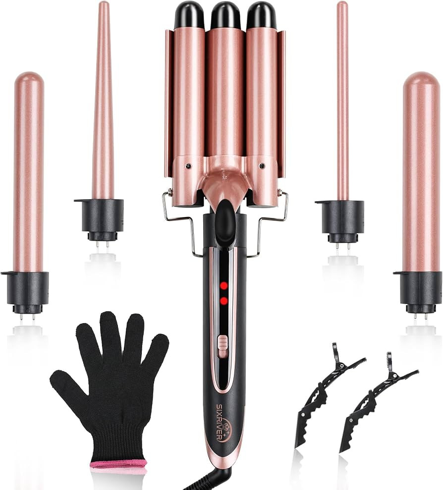 5-in-1 Curling Iron Set, Curling Wand with 3 Barrel Hair Crimper Iron and Interchangeable 4 Curli... | Amazon (US)