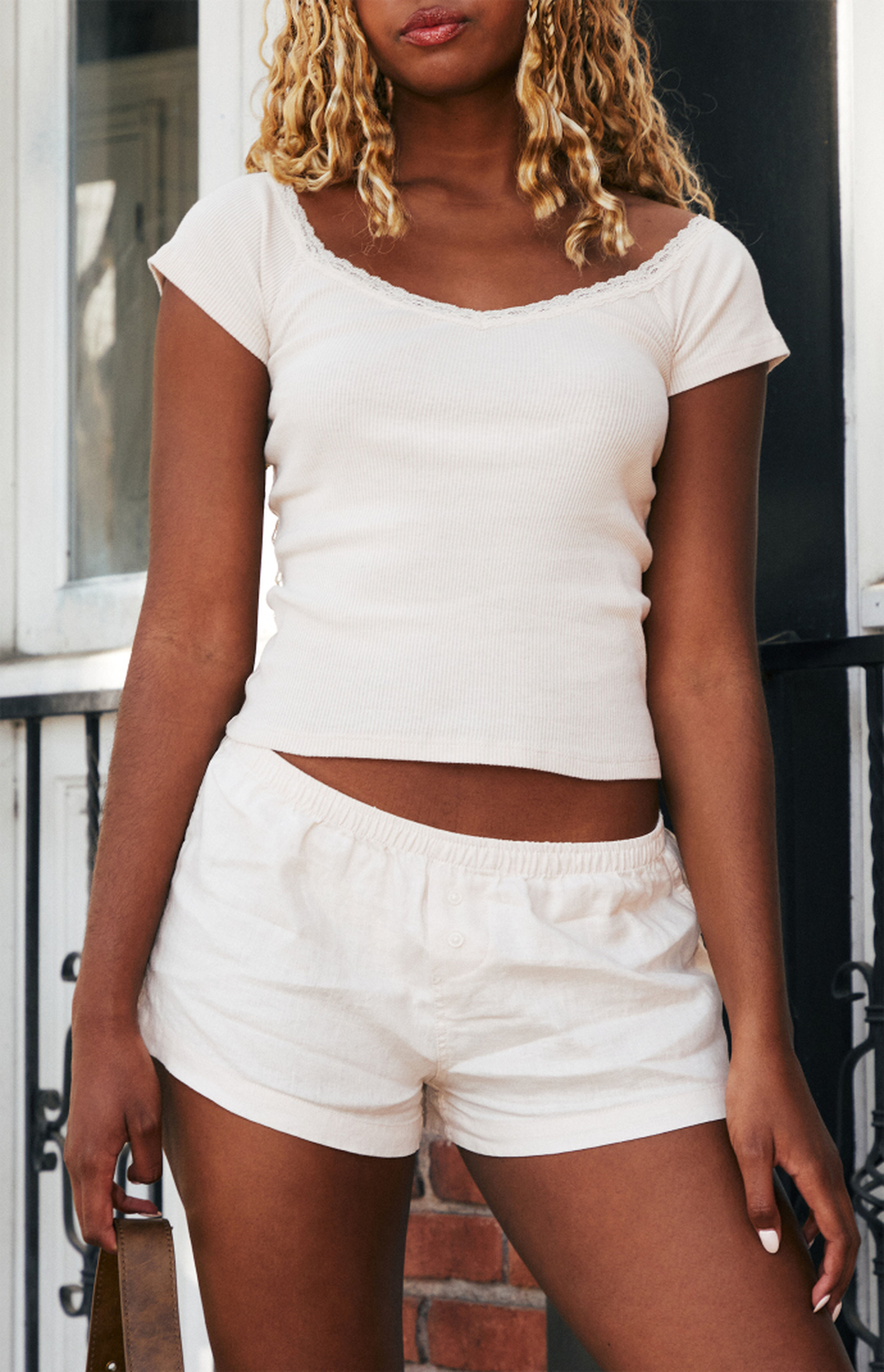 John Galt Pink V-Neck Lace Top | PacSun