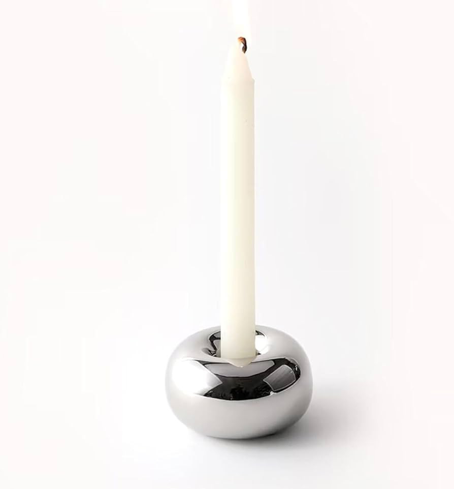 Silver Modern Doughnut Shaped Candlestick Holder, Small Decorative Taper Candle Holder for Bathtu... | Amazon (US)