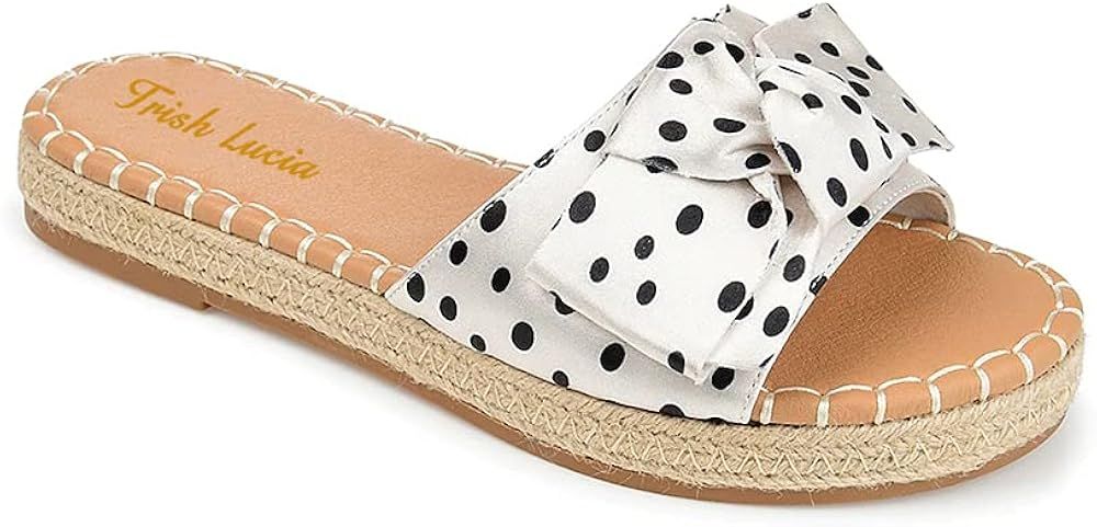 Trish Lucia Womens Espadrilles Slide Sandals Bowknot Open Toe Platform Summer Flat Sandals | Amazon (US)