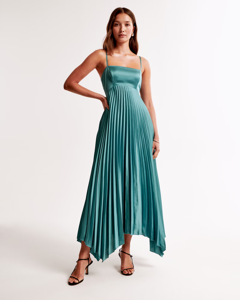 Women's The A&F Giselle Clasp-Back Pleated Midi Dress | Women's Clearance | Abercrombie.com | Abercrombie & Fitch (US)