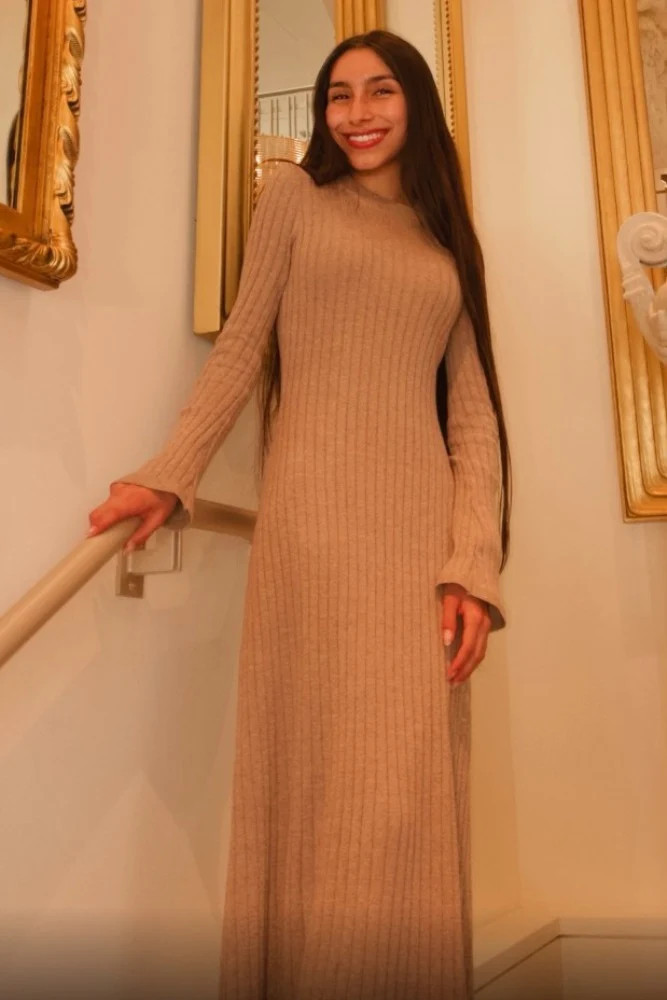 Light Mocha Ribbed Knit Midi Sweater Dress | PinkBlush Maternity
