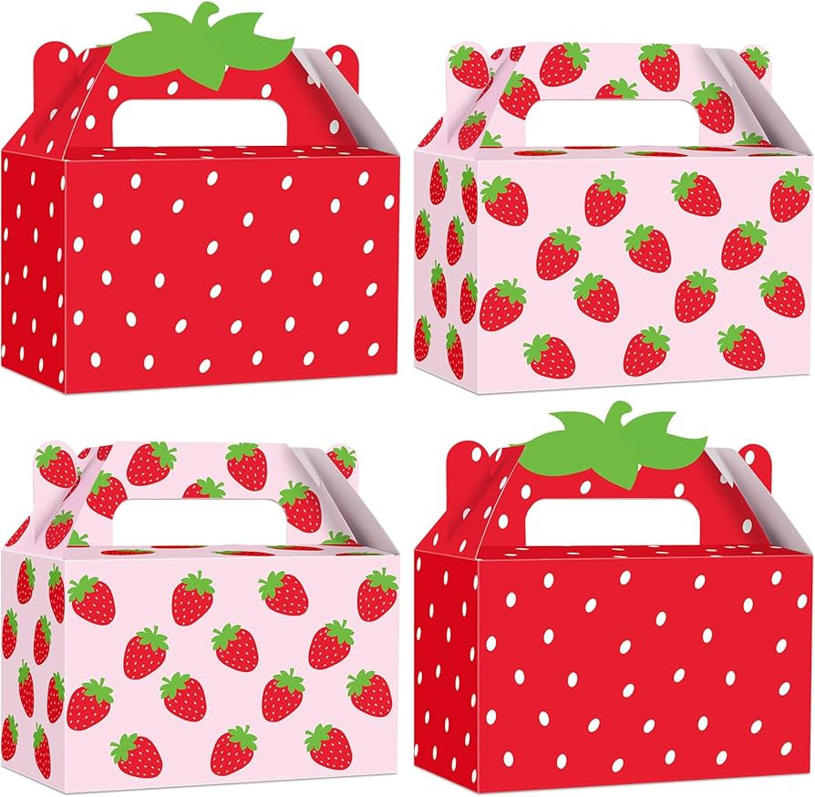 ojustbeok 24Pcs Strawberry Party Favor Box Summer Strawberry Gift Boxes Cute Fruit Goody Boxes Fo... | Amazon (US)