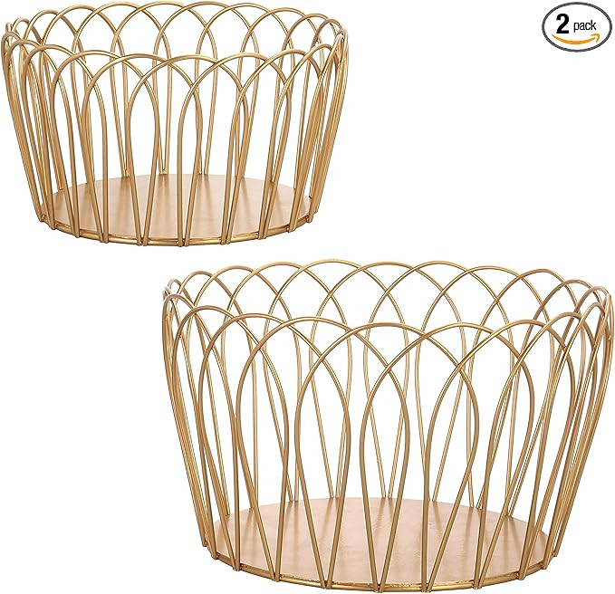 MyGift Gold Metal Wire Storage Baskets for Organizing, Round Nesting Fruit Baskets Organization B... | Amazon (US)
