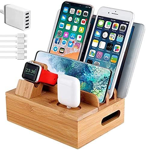 Amazon.com: Charging Station for Multiple Devices, Bamboo Charging Station Organizer with Built-i... | Amazon (US)