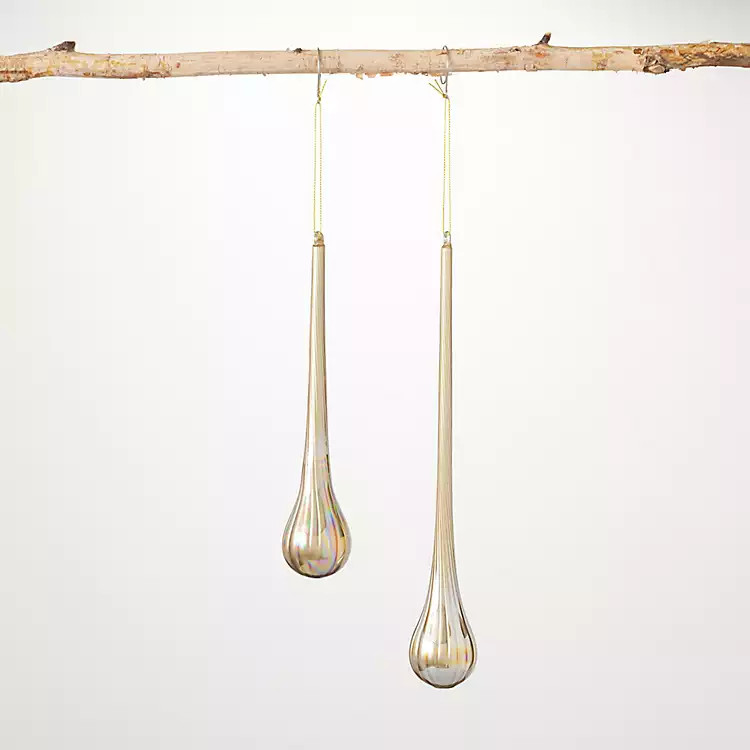 New! Gold Glass Teardrop Ornaments, Set of 2 | Kirkland's Home